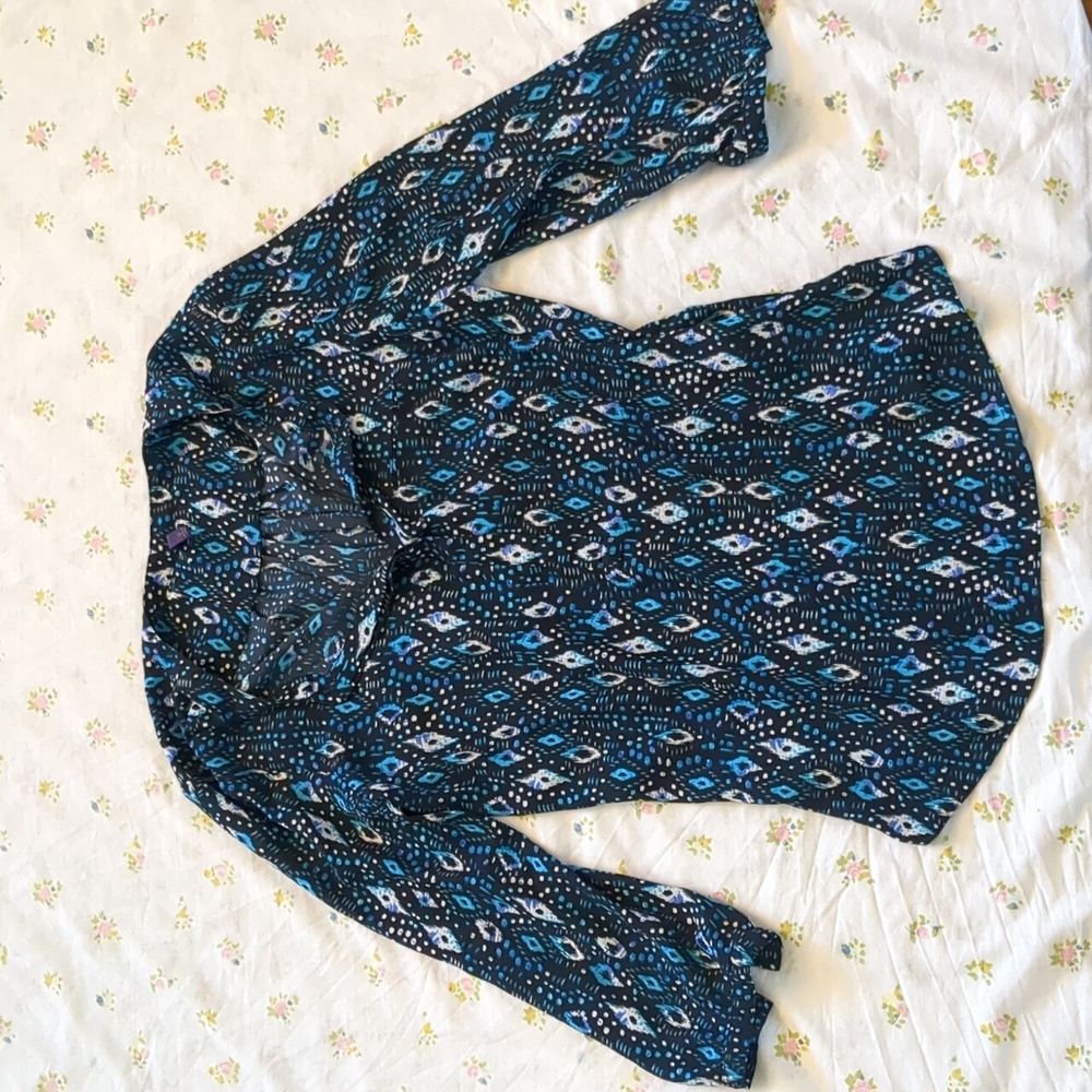 NYDJ fun blue half-button blouse